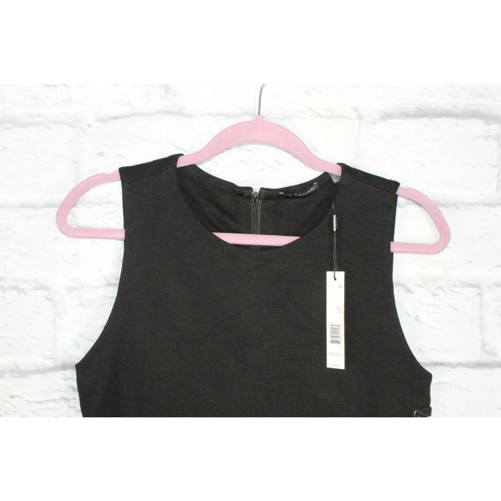 NWT! TAHARI Black Lace-up Sleeveless Fitted Bodycon Dress Size 6 - Picture 4 of 9